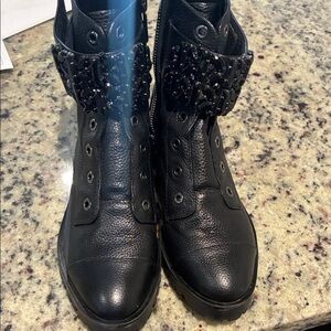 Karl Lagerfeld Black Embellished Combat Boots
